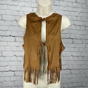 NWT Relish Noless Brown Fringe Tie Lightweight Soft Faux Suede Vest Medium M